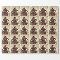 ANTIQUE JAPANESE FLOWERS Red Green Black Floral Wrapping Paper