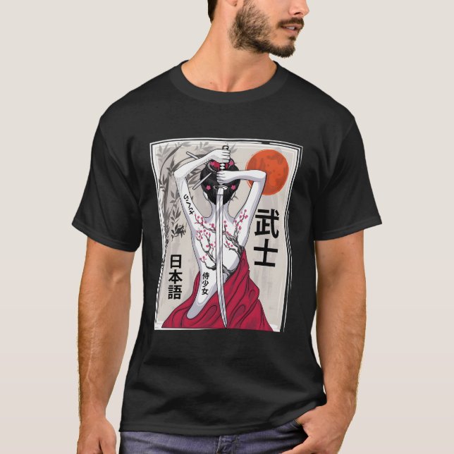 Japanese Samurai Culture Scenery Sakura Cherry T-Shirt (Front)