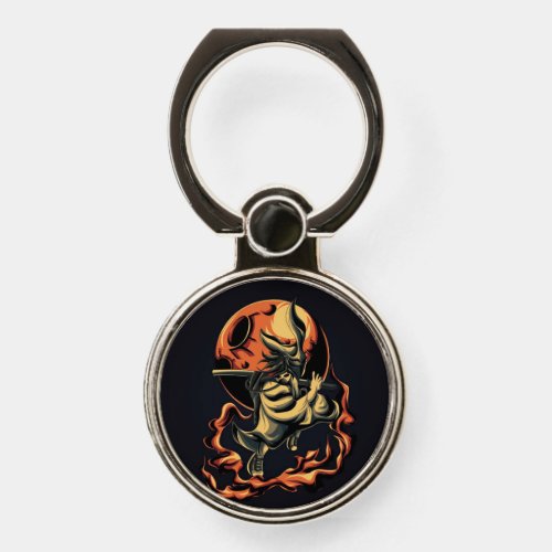 Japanese Samurai designed black and orange Phone Ring Stand