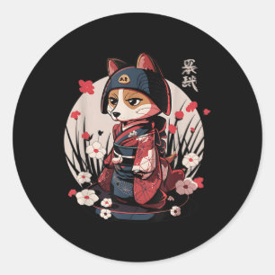 Japanese Samurai Dog Tattoo Kawaii Ninja Dog Classic Round Sticker