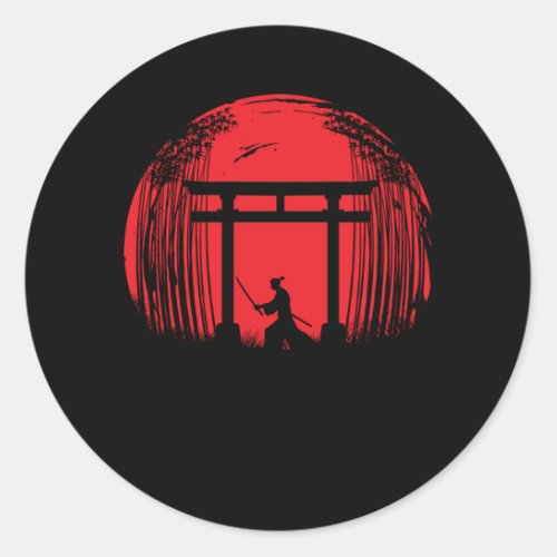 Japanese Samurai Fighter Silhouette Warrior Japan Classic Round Sticker