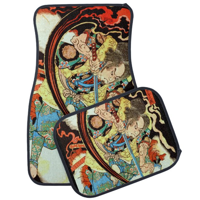 Japanese Samurai fighting monkey Car Floor Mat (Set)
