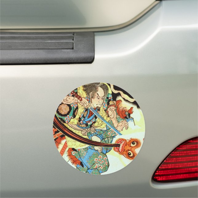 Japanese Samurai fighting monkey Car Magnet (In Situ)