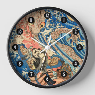 Japanese Samurai fighting salamander Clock