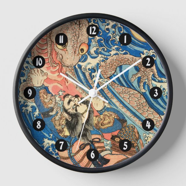 Japanese Samurai fighting salamander Clock (Front)