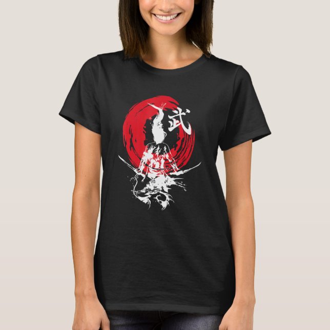 Japanese Samurai Fire Warrior Swords Retro Japan C T-Shirt (Front)