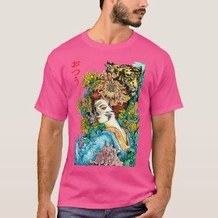 Japanese Samurai Girl and Vintage Sakura Cherry Bl T-Shirt