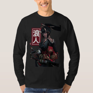 Japanese Samurai Girl And Vintage Sakura Cherry Bl T-Shirt