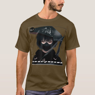 Japanese Samurai Girl In Black Aesthetic Cyborg In T-Shirt