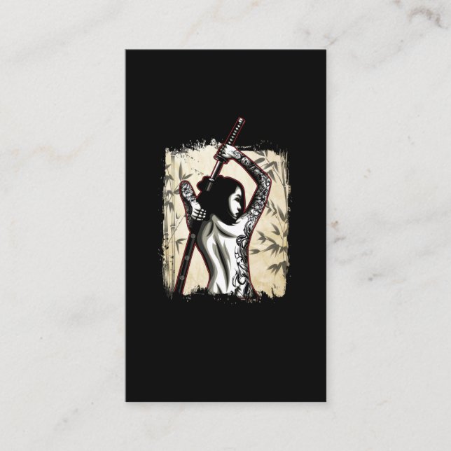 Japanese Samurai Girl Tattooed Female Warrior Business Card (Front)