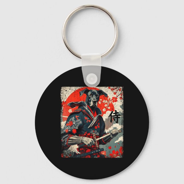 Japanese Samurai Great Dane Tattoo Kawaii Ukiyo-e  Keychain (Front)