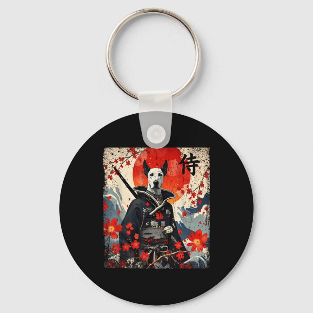Japanese Samurai Great Dane Tattoo Kawaii Ukiyo-e  Keychain (Front)