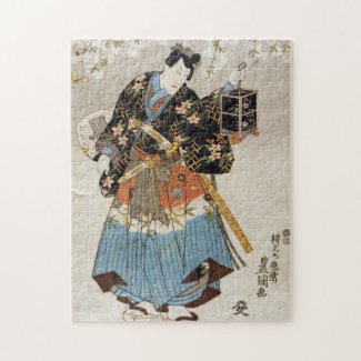 Japanese Samurai holding lantern katana ukiyo-e Jigsaw Puzzle