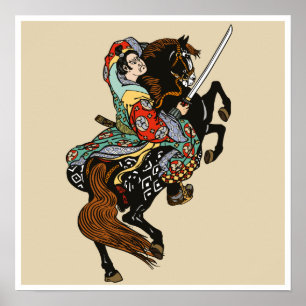 Japanese samurai horseman poster