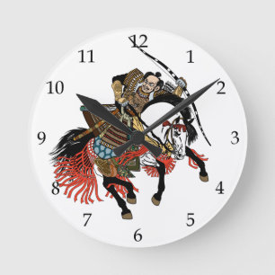 Japanese samurai horseman round clock