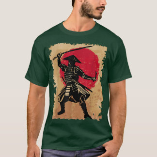 Japanese Samurai In Hat Bushido Rising Sun Japan W T-Shirt