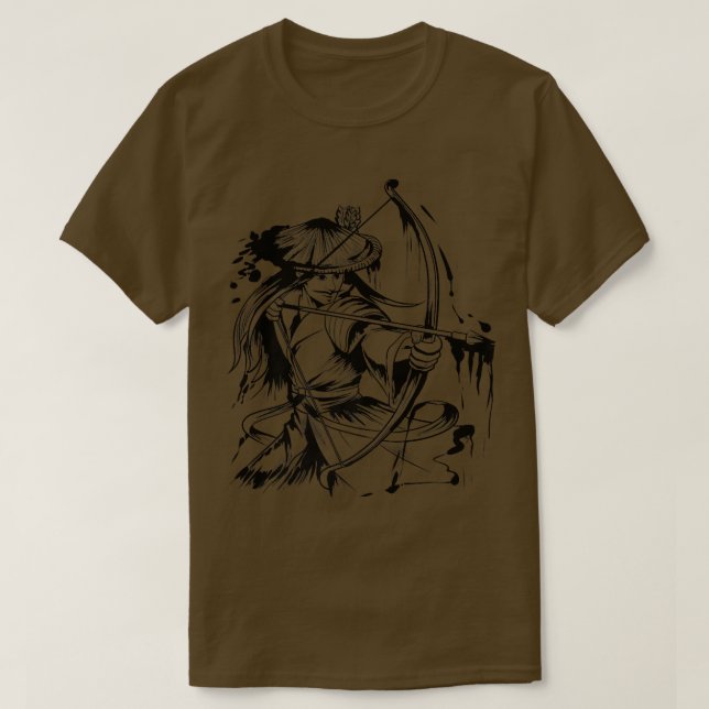 Japanese Samurai Kyudo Archer Black Drawing (2) T-Shirt (Design Front)
