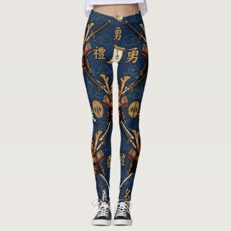 Japanese Samurai Mask and Katana Pattern Leggings