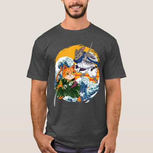 Japanese Samurai Ninja Cat Kawaii Graphic T_Shirt