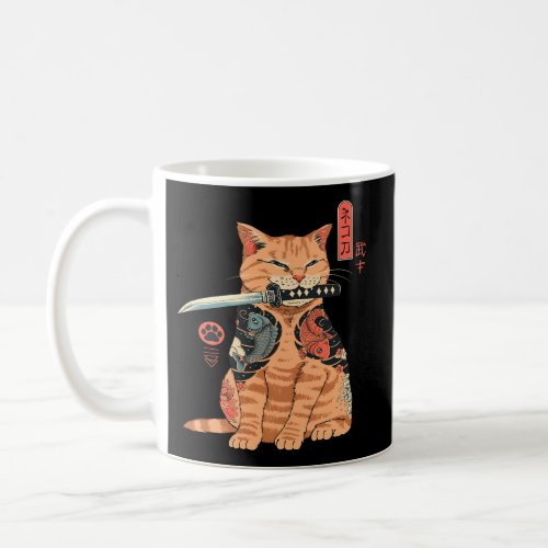 Japanese Samurai Ninja Cat Kawaii Tattoo Coffee Mug