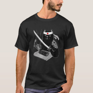 Japanese Samurai Ninja Cat Kawaii Tattoo Men Women T-Shirt