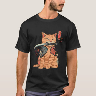 Japanese Samurai Ninja Cat Kawaii Tattoo T-Shirt