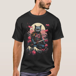 Japanese Samurai Ninja Cat Retro Tattoo Graphic 19 T-Shirt
