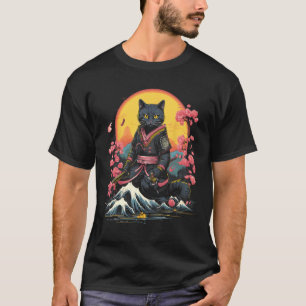 Japanese Samurai Ninja Cat Retro Tattoo Graphic 23 T-Shirt