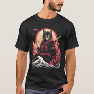 Japanese Samurai Ninja Cat Retro Tattoo Graphic 26 T-Shirt