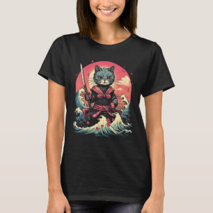 Japanese Samurai Ninja Cat Retro Tattoo Graphic 36 T-Shirt