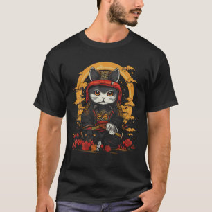 Japanese Samurai Ninja Cat Retro  Tattoo Graphic # T-Shirt