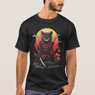 Japanese Samurai Ninja Cat Retro  Tattoo Graphic # T-Shirt