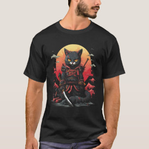 Japanese Samurai Ninja Cat Retro  Tattoo Graphic # T-Shirt