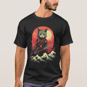 Japanese Samurai Ninja Cat Retro  Tattoo Graphic # T-Shirt