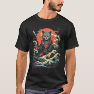 Japanese Samurai Ninja Cat Retro  Tattoo Graphic # T-Shirt