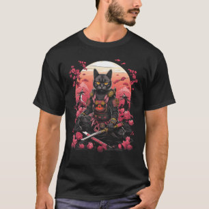 Japanese Samurai Ninja Cat Retro  Tattoo Graphic # T-Shirt