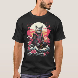 Japanese Samurai Ninja Cat Retro  Tattoo Graphic # T-Shirt