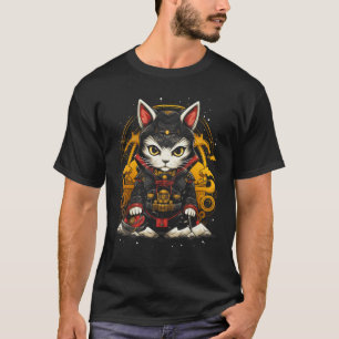 Japanese Samurai Ninja Cat Retro  Tattoo Graphic # T-Shirt