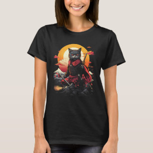 Japanese Samurai Ninja Cat Retro  Tattoo Graphic # T-Shirt