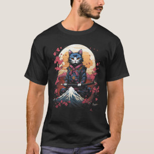 Japanese Samurai Ninja Cat Retro  Tattoo Graphic # T-Shirt