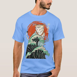 Japanese Samurai Ninja Cat The great wave Kanagawa T-Shirt