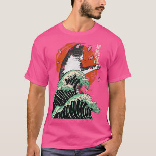Japanese Samurai Ninja Cat The Great Wave Kanagawa T-Shirt