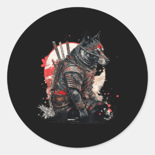 Japanese Samurai Ninja Dog Kawaii Tattoo Graphic Classic Round Sticker