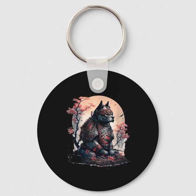 Japanese Samurai Ninja Dog Tattoo Graphic For Men  Keychain (Front)
