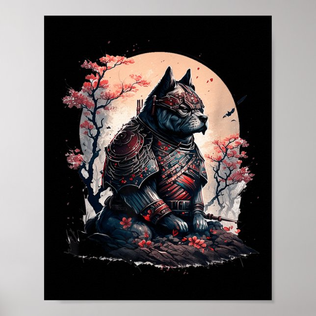 Japanese Samurai Ninja Dog Tattoo Graphic For Men  Poster (Front)