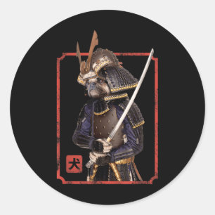 Japanese Samurai Ninja Pug Dog Lover Kawaii Tattoo Classic Round Sticker