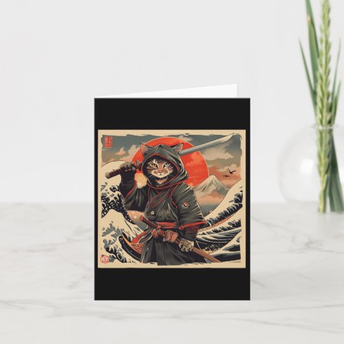 Japanese Samurai Ninja Warrior Cat Great Wave Kana Card