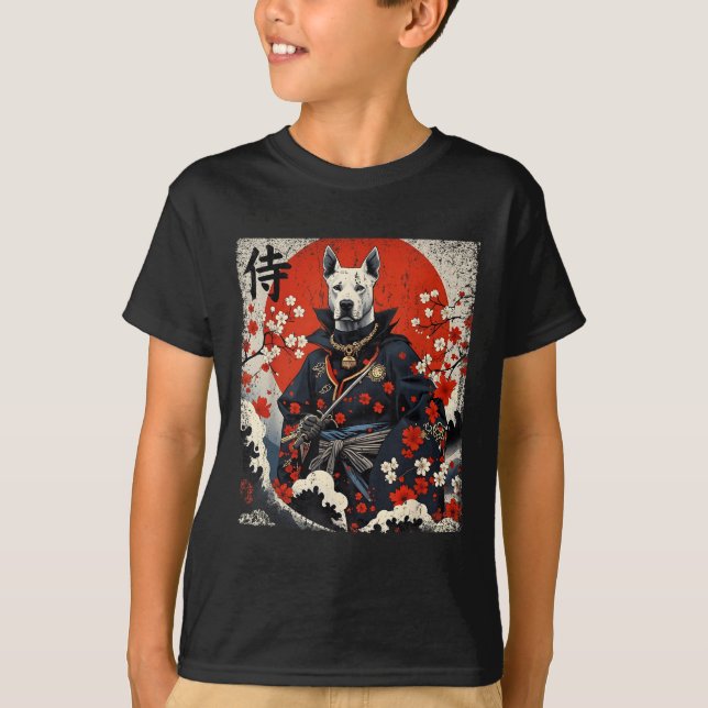 Japanese Samurai Pitbull Tattoo Kawaii Ukiyo-e Nin T-Shirt (Front)