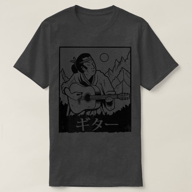 Japanese Samurai Playing Guitar Bushido Code Warri T-Shirt (Design Front)