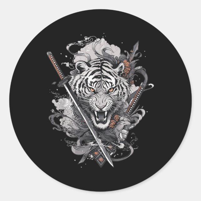 Japanese Samurai Ronin Sword Katana Japan Tiger Ta Classic Round Sticker (Front)